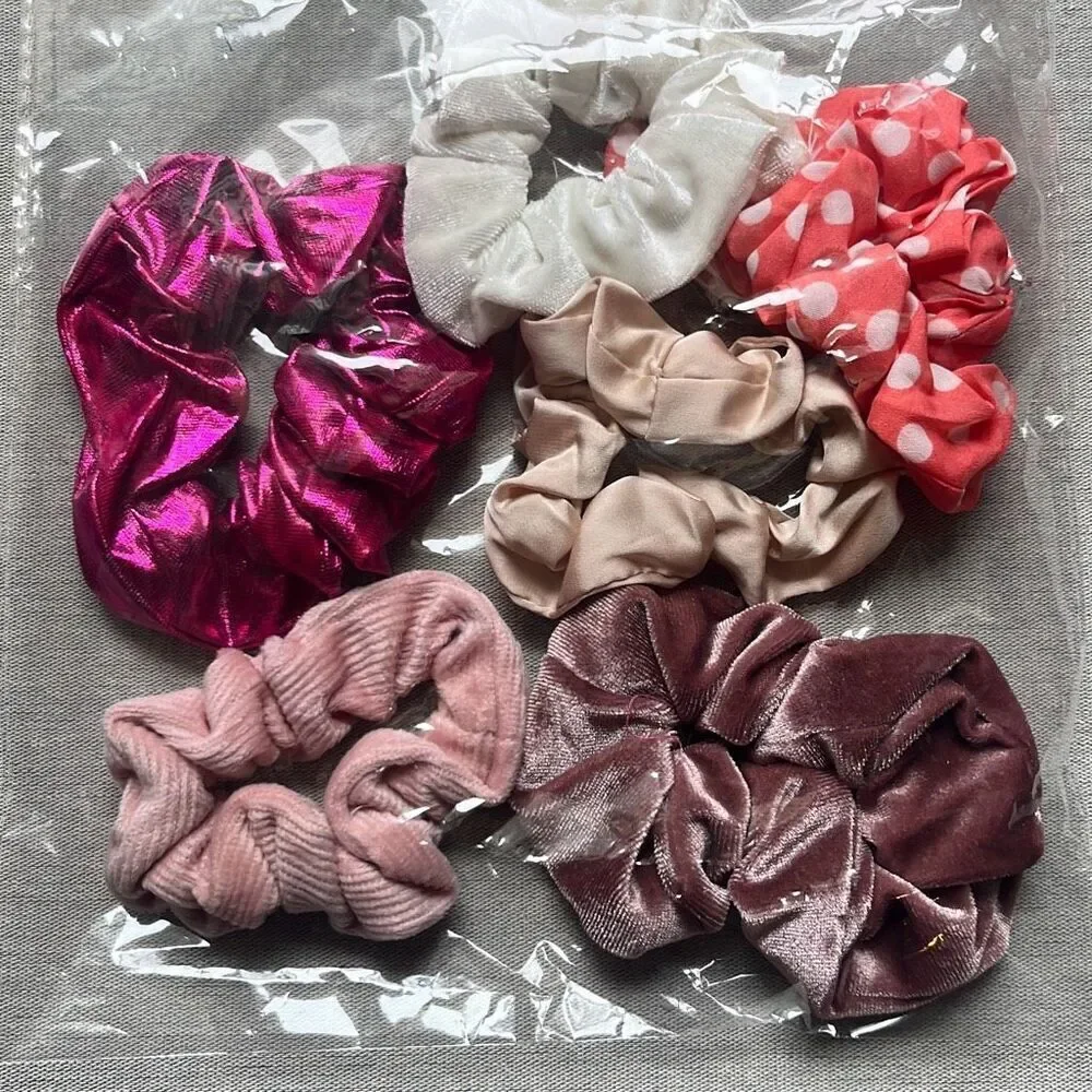 6 Piece Multicolored Assorted Scrunchies Hair Ties Silky NWT NEW